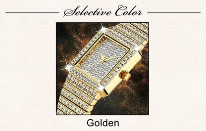 Gold Square Rhinestone Bracelet Watch for Women | Rhinestone Encrusted Quartz Timepiece
