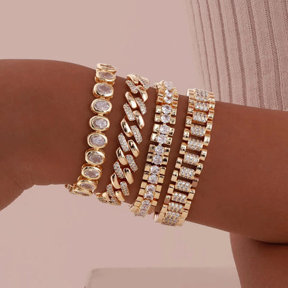 Chunky Paperclip Chain Bracelet | 14K Gold-Plated Cubic Zirconia Stackable Link Bracelet for Women