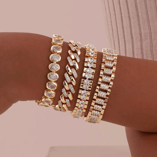 Chunky Paperclip Chain Bracelet | 14K Gold-Plated Cubic Zirconia Stackable Link Bracelet for Women