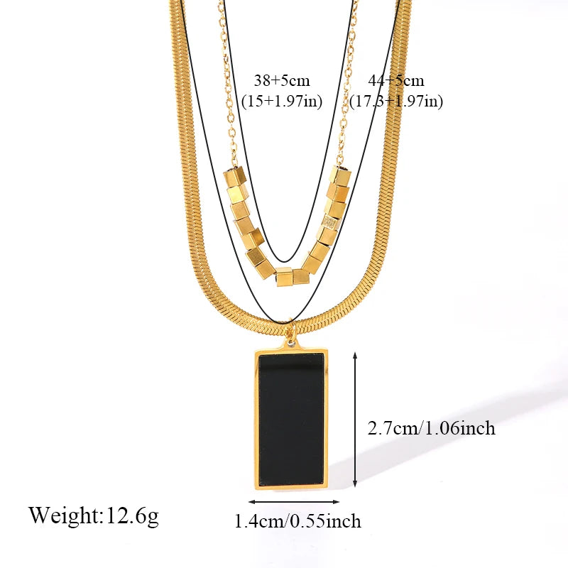 2-Layer Tiger Stripe Pendant Necklace | Waterproof 316L Stainless Steel, Round & Square Pendants