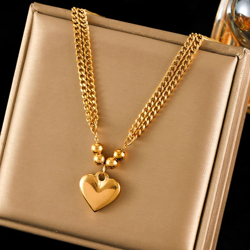 Bold Glossy Heart Statement | Waterproof 316L Stainless Steel Chunky Link Chain Necklace