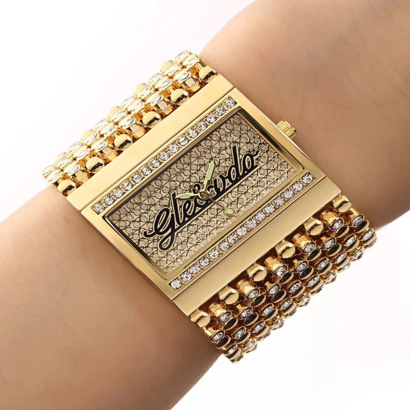 Golden Statement Cuff Watch | Bold Square Minimalist Bangle Timepiece