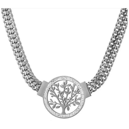 Tree of Life Pendant Necklace & Zircon Earrings Set | 316L Stainless Steel, 5mm Chain, 40cm+5cm
