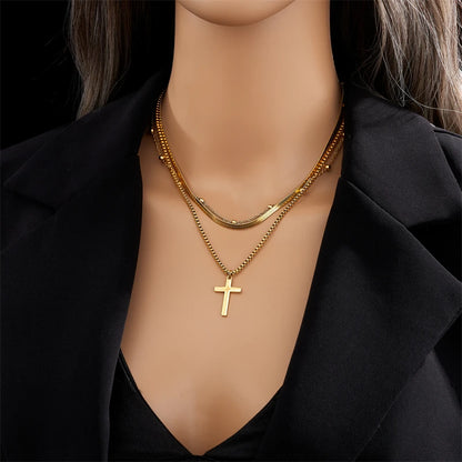 3-in-1 Layered Geometric Pendant Necklace | Waterproof 316L Stainless Steel Gold-Tone Chain