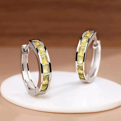 Princess Cut Crystal Hoop Earrings | Elegant Square Cubic Zirconia Gold-Tone Huggies