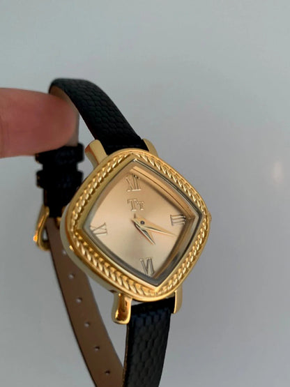 Irregular Minimalist Watch | Gold-Tone 24mm Numberless Dial with Slim Leather Strap & Japanese Quartz