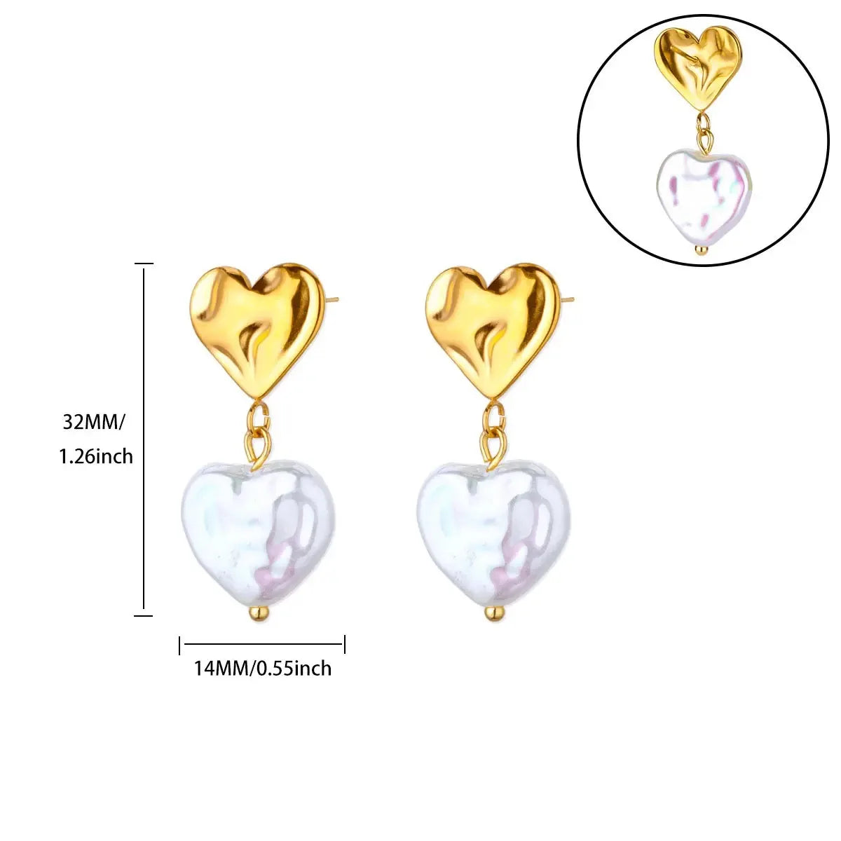 Hollow Zircon Heart Studs | Waterproof Gold Stainless Steel Screw-Back Earrings