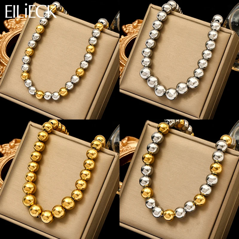 Solid Sphere Minimalist Necklace | Waterproof 316L Stainless Steel Gold Bead Link Chain