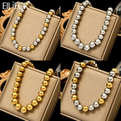 Solid Sphere Minimalist Necklace | Waterproof 316L Stainless Steel Gold Bead Link Chain