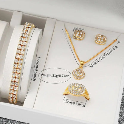 6-Piece Rhinestone Watch & Jewellery Set | 32mm Quartz Watch, Necklace, Bracelet, Ring & Earrings