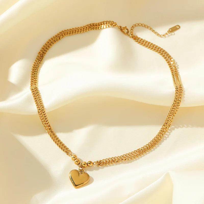 Bold Glossy Heart Statement | Waterproof 316L Stainless Steel Chunky Link Chain Necklace