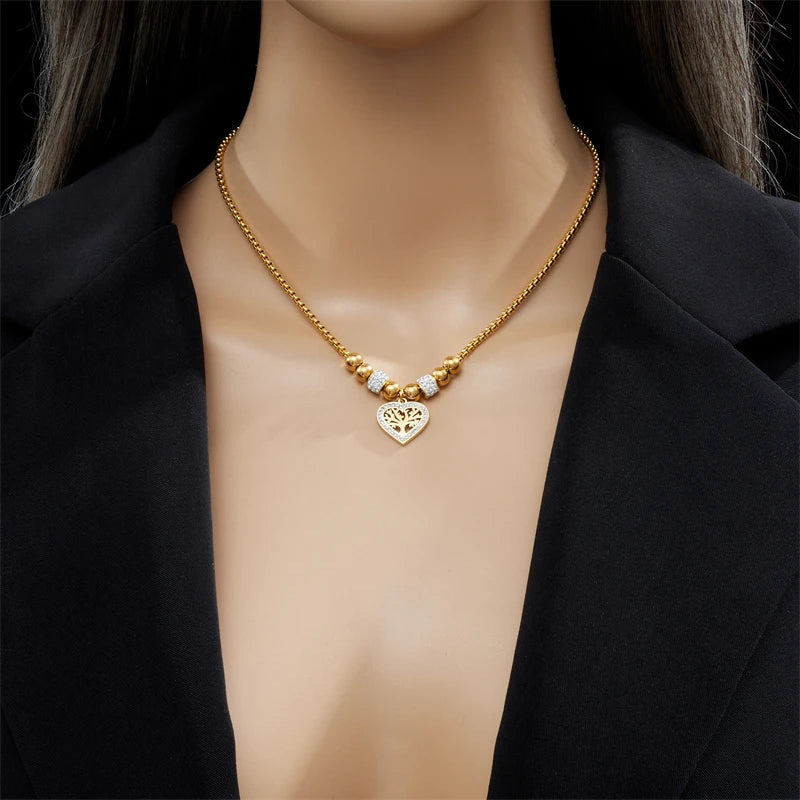 Heart-Shaped "Tree of Life" Choker | Waterproof 316L Stainless Steel Beaded Necklace