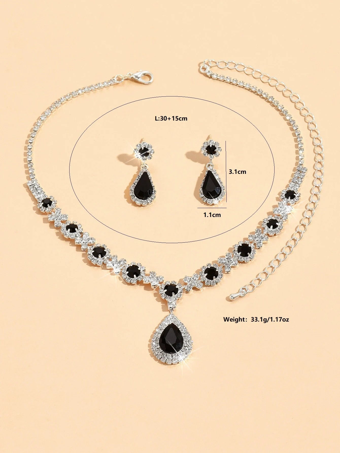 Crystal Droplet 3-Piece Wedding Set | Elegant Teardrop Necklace & Earrings for Evening Glamour