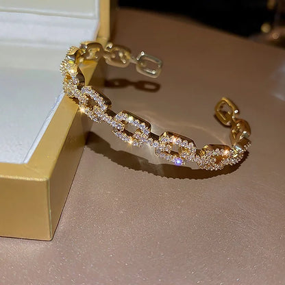 Elegant Golden Knot Cuff | Exquisite Full Zircon Minimalist Bangle for Weddings & Special Occasions