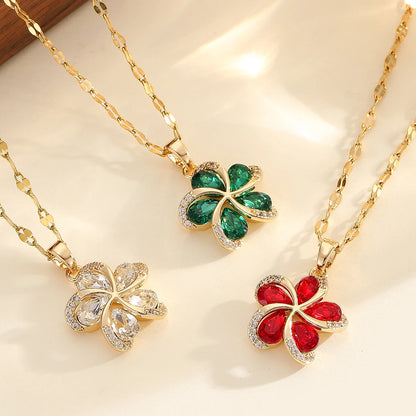 Flower Pendant Necklace | 316L Stainless Steel with Green Zircon Centre
