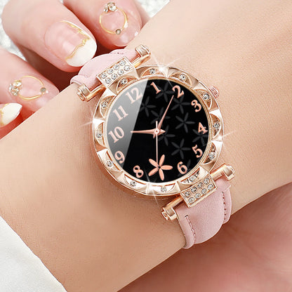 7-Piece Rhinestone Watch Set | 33mm Round Dial with PU Leather Bands in 7 Colours