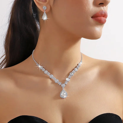 Crystal Teardrop 3-Piece Jewellery Set | Pendant Necklace & Earrings for Weddings & Evening Events