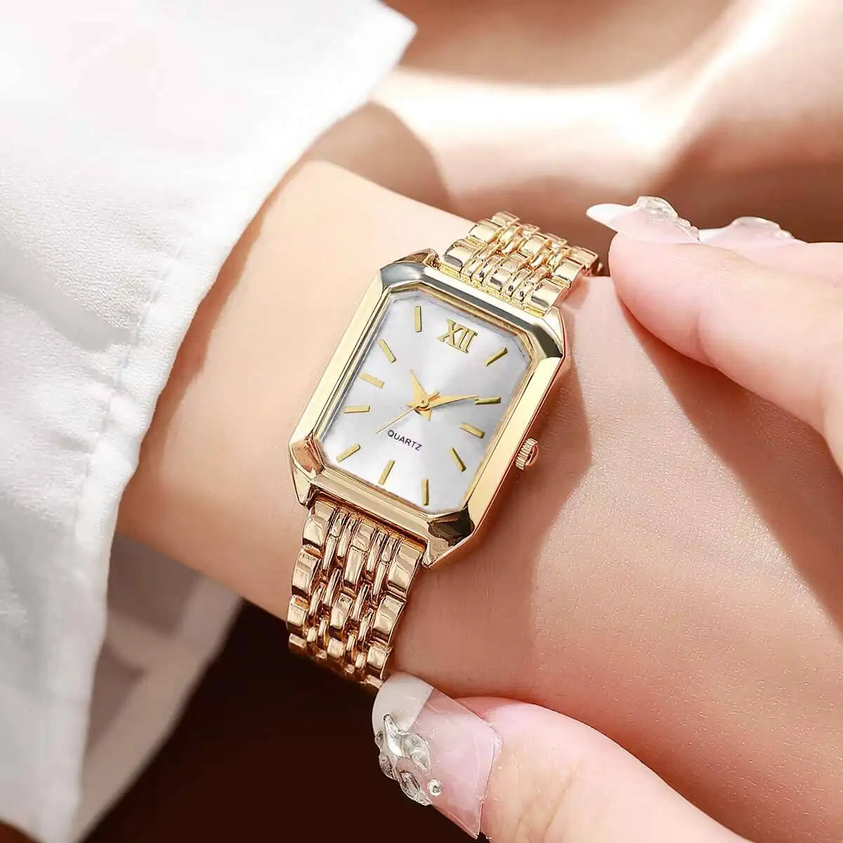 Vintage Rectangle Minimalist Watch | Elegant "Old Money" Gold-Tone Wristwatch
