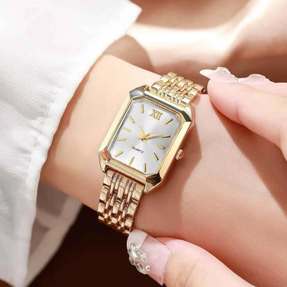 Vintage Rectangle Minimalist Watch | Elegant "Old Money" Gold-Tone Wristwatch