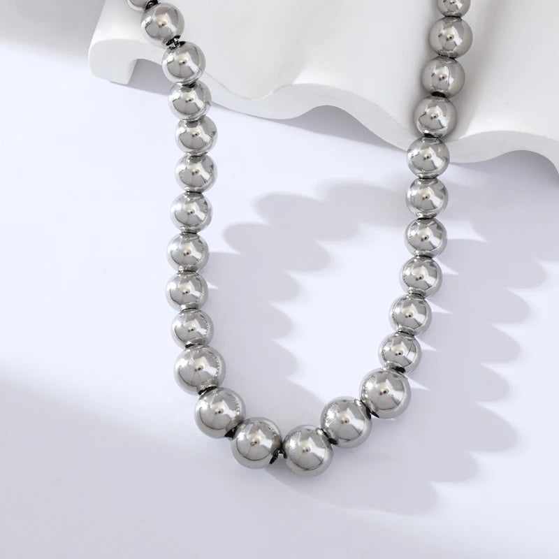 Solid Sphere Minimalist Necklace | Waterproof 316L Stainless Steel Gold Bead Link Chain
