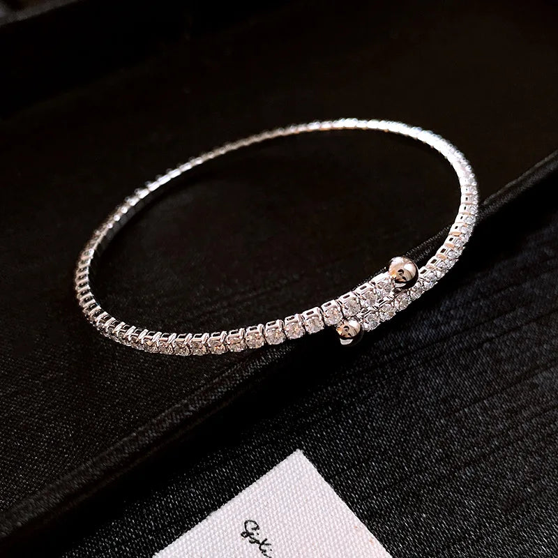 Elegant Golden Knot Cuff | Exquisite Full Zircon Minimalist Bangle for Weddings & Special Occasions
