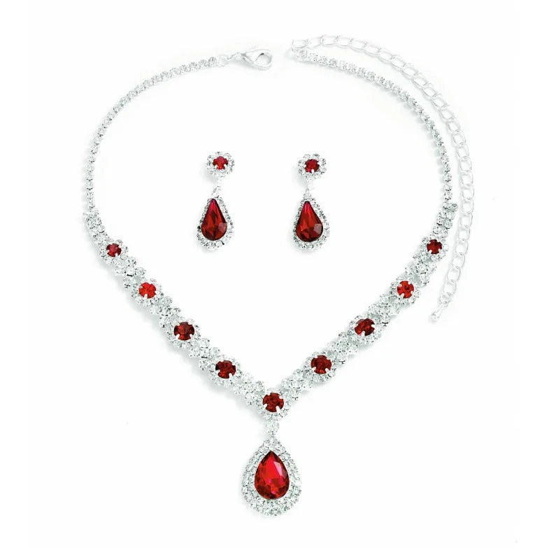 Crystal Droplet 3-Piece Wedding Set | Elegant Teardrop Necklace & Earrings for Evening Glamour