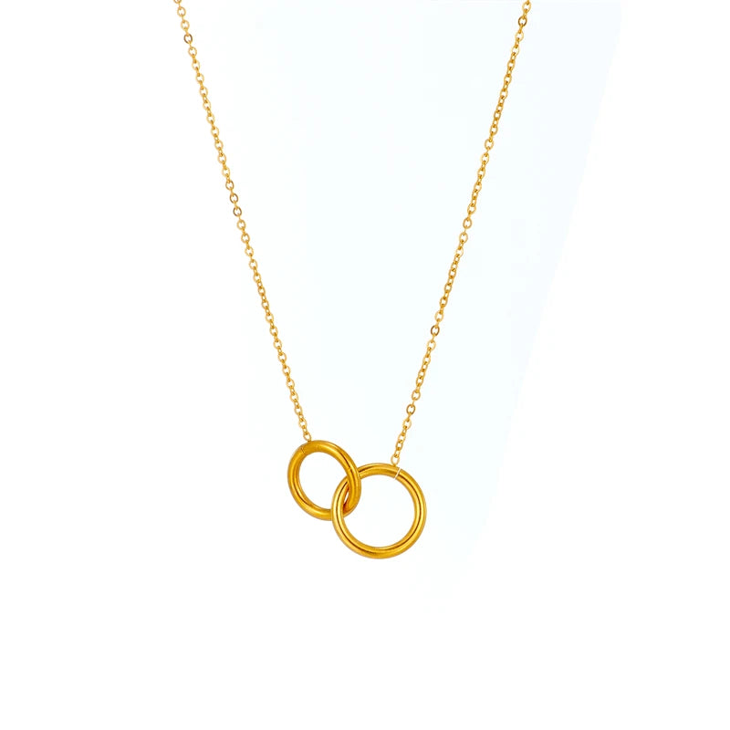 Double Interlocking Ring Pendant | 316L Stainless Steel Tarnish-Proof Gold Clavicle Chain
