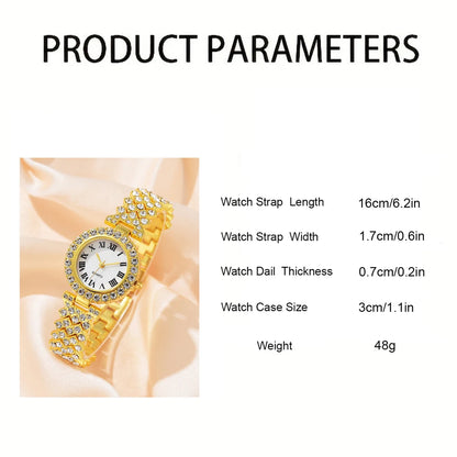 6-Piece Roman Numeral Watch & Jewellery Set | Rhinestone Watch, Necklace, Bracelets, Ring & Earrings