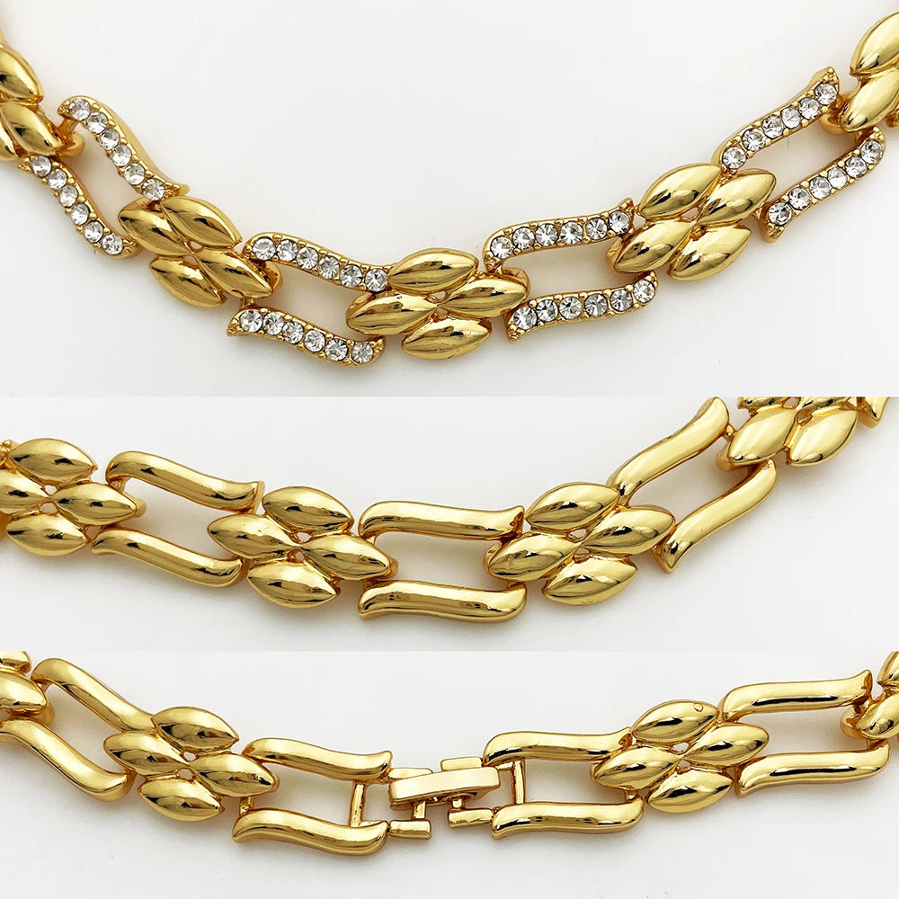 4-Piece Cuban Link Heart Jewellery Set | Gold-Plated Alloy Necklace, Bracelet, Earrings & Ring