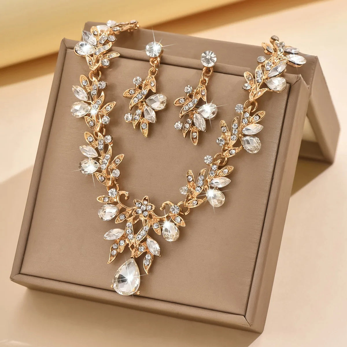 3pcs Waterdrop Choker Necklace & Earring Set for Women | Crystal Collar for Prom, Bridal & Wedding