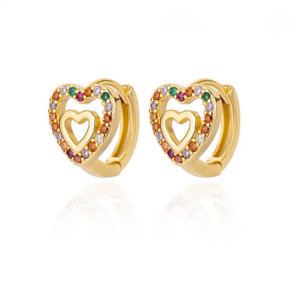 Hollow Zircon Heart Studs | Waterproof Gold Stainless Steel Screw-Back Earrings