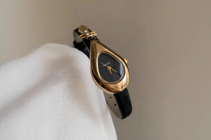 Irregular Minimalist Watch | Gold-Tone 24mm Numberless Dial with Slim Leather Strap & Japanese Quartz