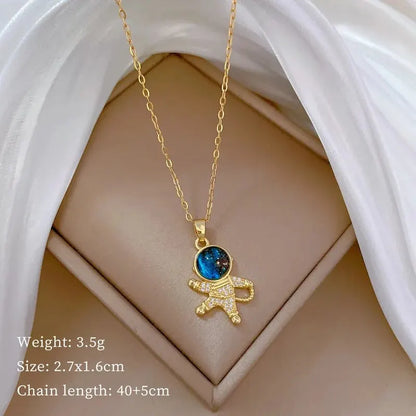 Star, Moon & Astronaut Pendant Necklace | Waterproof Titanium Steel with Zircon