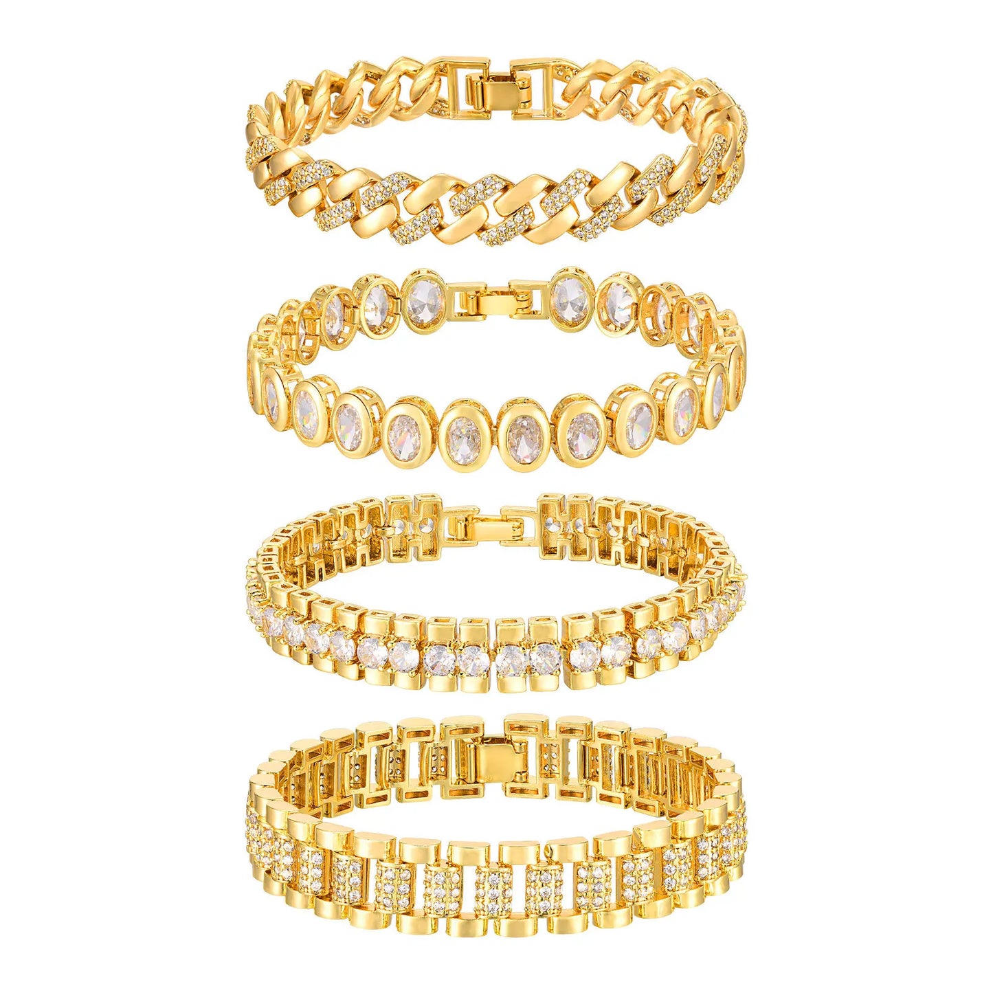 Chunky Paperclip Chain Bracelet | 14K Gold-Plated Cubic Zirconia Stackable Link Bracelet for Women
