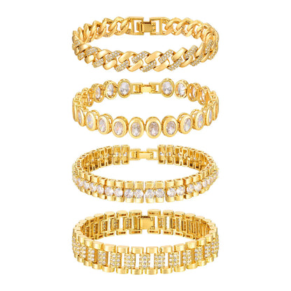 Chunky Paperclip Chain Bracelet | 14K Gold-Plated Cubic Zirconia Stackable Link Bracelet for Women