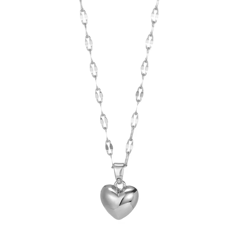 Modern Love Heart Pendant Necklace | Waterproof 316L Stainless Steel with Lip Chain