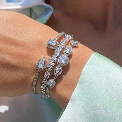 3-Piece Geometric Gold Cuff Bangle Set | AAA+ Cubic Zirconia Prong Setting, Adjustable, Unisex