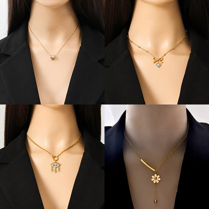 Sparkling Zircon Heart Pendant | Waterproof 316L Stainless Steel Clavicle Necklace