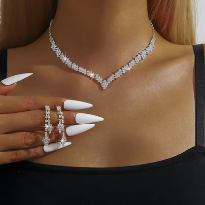 Silver Claw Chain 4-Piece Jewellery Set | Wedding & Banquet Necklace, Bracelet & Earrings