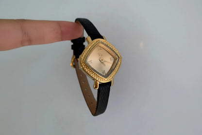 Irregular Minimalist Watch | Gold-Tone 24mm Numberless Dial with Slim Leather Strap & Japanese Quartz