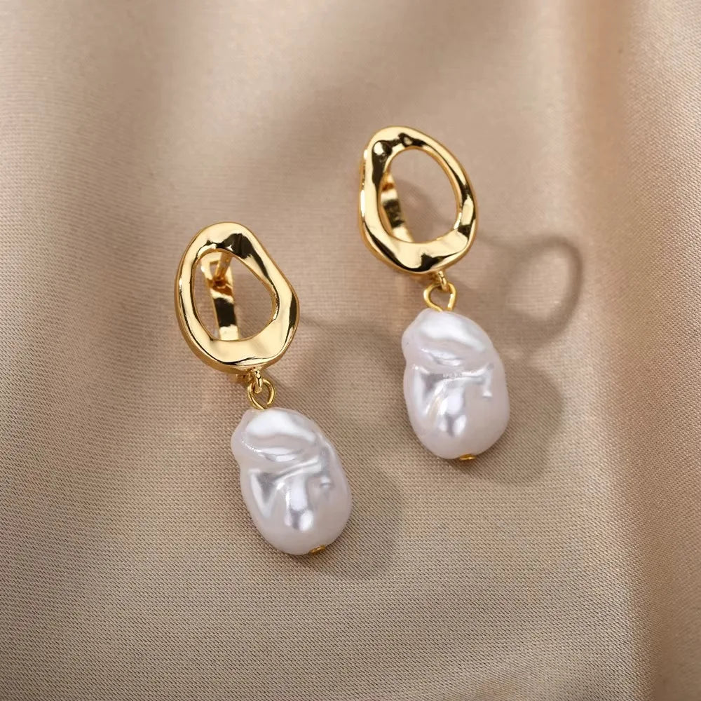 Butterfly Pearl & Zircon Droplets | Waterproof 316L Stainless Steel Gold Plated Earrings