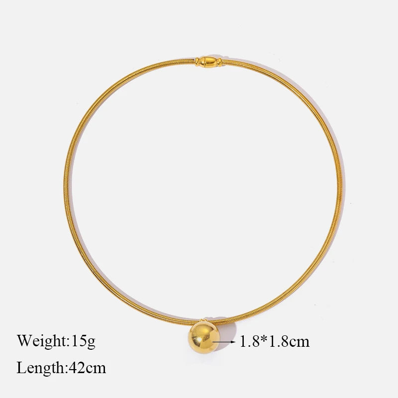 Solid Sphere Minimalist Necklace | Waterproof 316L Stainless Steel Gold Bead Link Chain