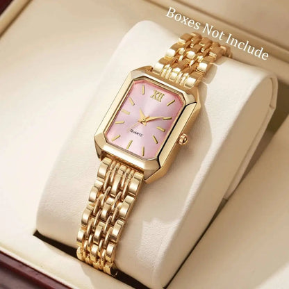 Vintage Rectangle Minimalist Watch | Elegant "Old Money" Gold-Tone Wristwatch