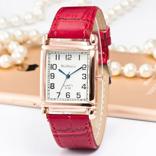 Rose Gold Square Luxe Watch | Chic Leather Strap Timepiece with Minimalist Geometric Dial