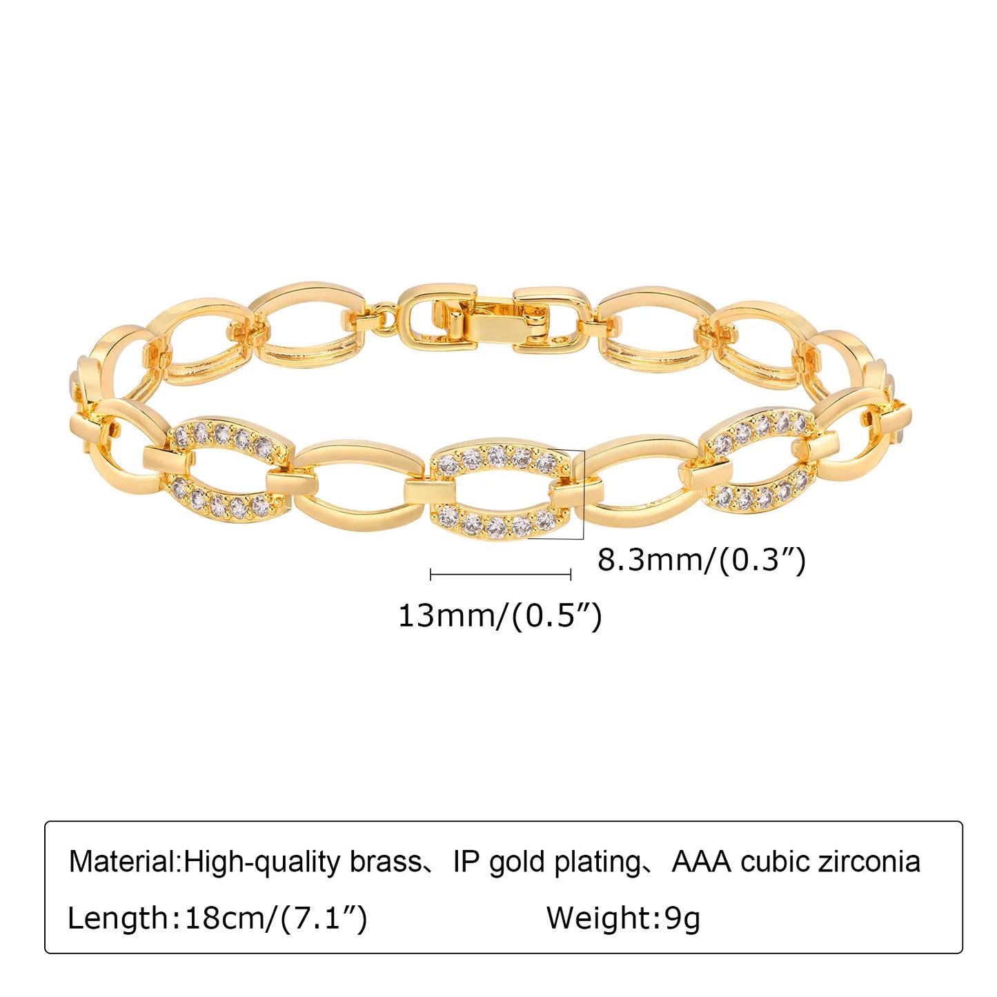 Chunky Paperclip Chain Bracelet | 14K Gold-Plated Cubic Zirconia Stackable Link Bracelet for Women