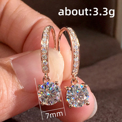 Round Cubic Zirconia Hook Drop Earrings | Gold-Tone Brass, 3.3g