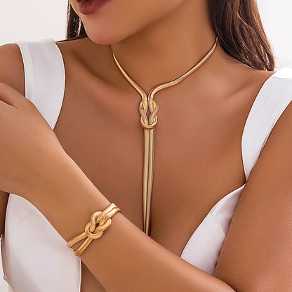 Snake Chain Tassel Choker & Drop Earrings Set | Gold-Tone Iron Alloy, 33g