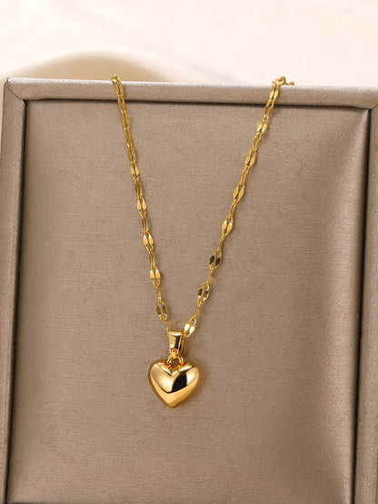 Modern Love Heart Pendant Necklace | Waterproof 316L Stainless Steel with Lip Chain