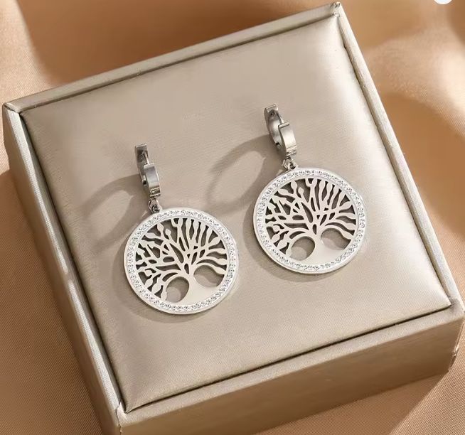 Tree of Life Luxury 316L Stainless Steel Set | Bold Thick Chain Necklace & Sparkling Zircon Earrings