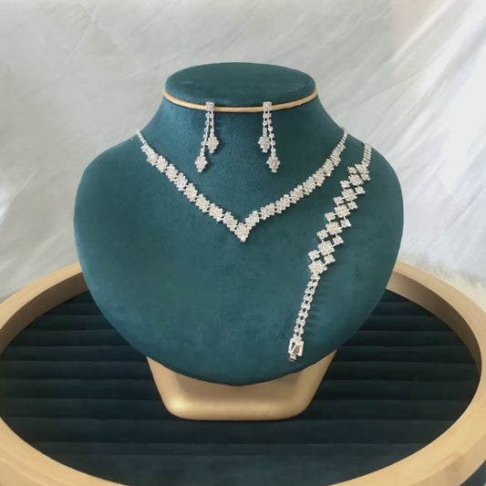 Silver Claw Chain 4-Piece Jewellery Set | Wedding & Banquet Necklace, Bracelet & Earrings